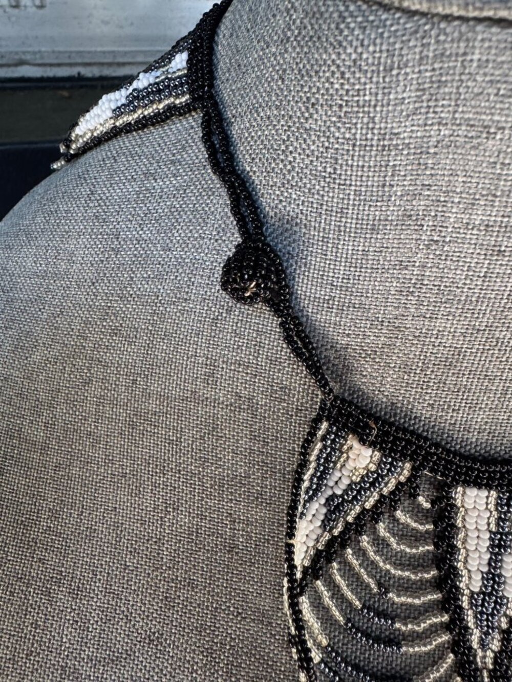 Beaded Black & White Art Deco-Style Statement Necklace - Picture 4 of 7
